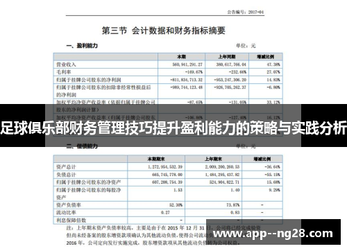 足球俱乐部财务管理技巧提升盈利能力的策略与实践分析
