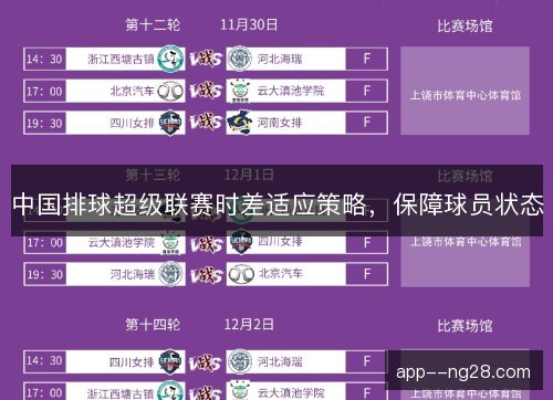 中国排球超级联赛时差适应策略，保障球员状态